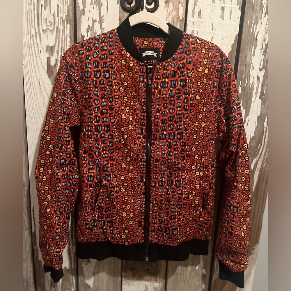 Cool in Colour bomber jacket multi leopard/cheeta orange blue yellow size 4